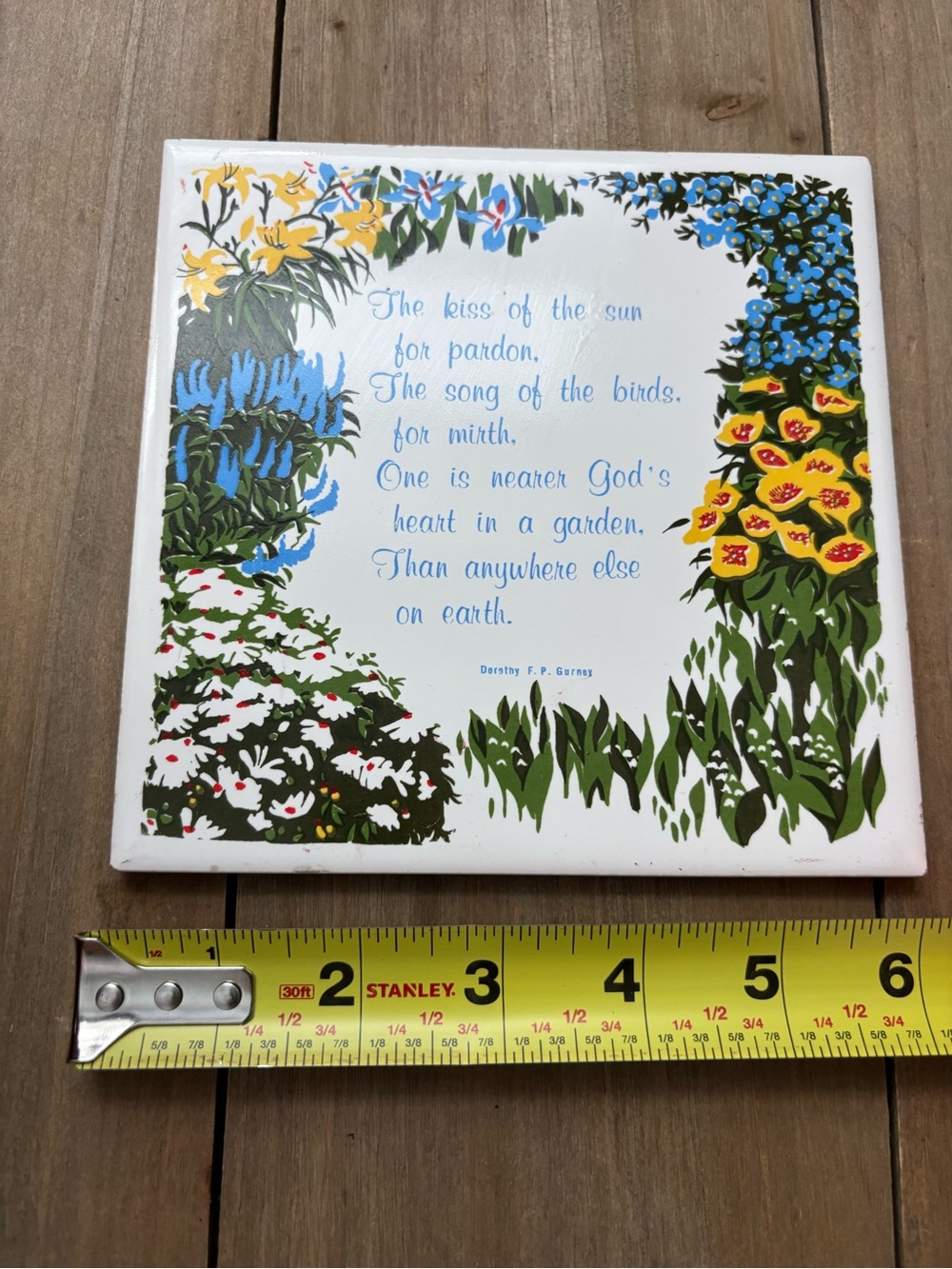 Vintage Retro Decorative Garden Quote Tile White Floral